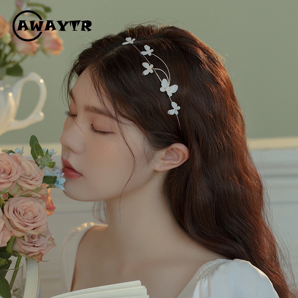 Băng Đô Cài Tóc Hình Bướm Bằng Hợp Kim Phối Ngọc Trai Đơn Giản Thời Trang Dành Cho Nữ