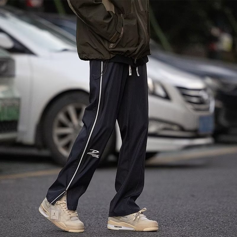 Quần Dài Ống Đứng Phối Khóa Kéo Phong Cách Retro Đường Phố Mỹ Cá Tính Cho Nam