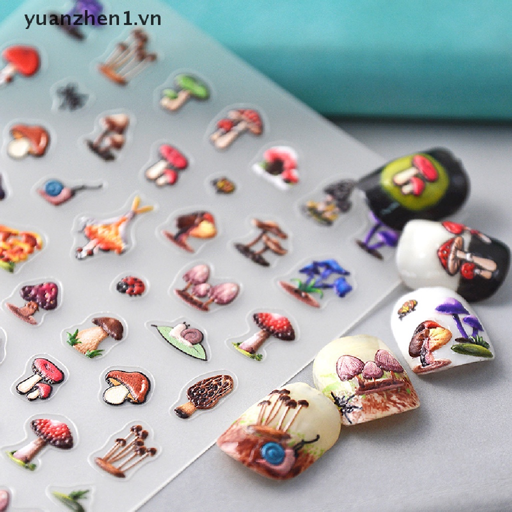 Miếng Dán Trang Trí Móng Tay Hình Nấm 5D Nhiều Màu Sắc