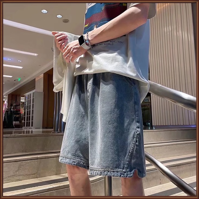 Quần Short Denim Lưng Thun Siêu Nhẹ Dáng Rộng Nhanh Khô Thời Trang Mùa Hè Cho Nam