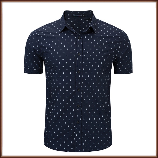 Áo Sơ Mi Cotton Ngắn Tay Cổ Bẻ In Họa Tiết Thời Trang Xuân Hè Cho Nam