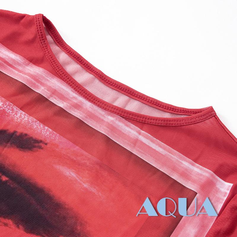 Áo Thun Crop Top Nữ Tay Dài Xuyên Thấu Phong Cách Vintage