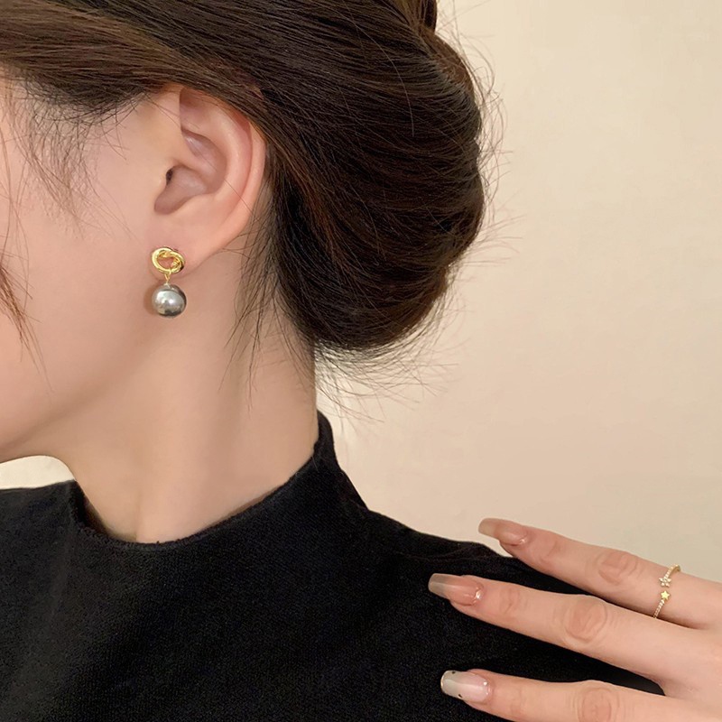 Bông Tai Ngọc Trai Xám Cao Cấp Thời Trang Mới 2023 Dành Cho Nữ