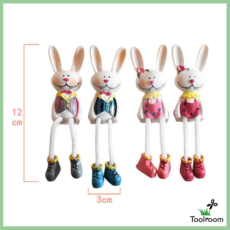 Set 4 Bức Tượng Thỏ Bằng Nhựa Resin Để Bàn Trang Trí