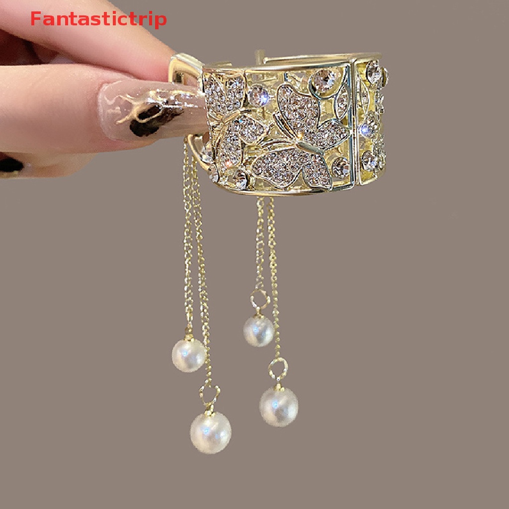 Kẹp Tóc Đính Đá Ngọc Trai Phối Tua Rua Cố Định Tóc Đuôi Ngựa Thời Trang Cho Nữ