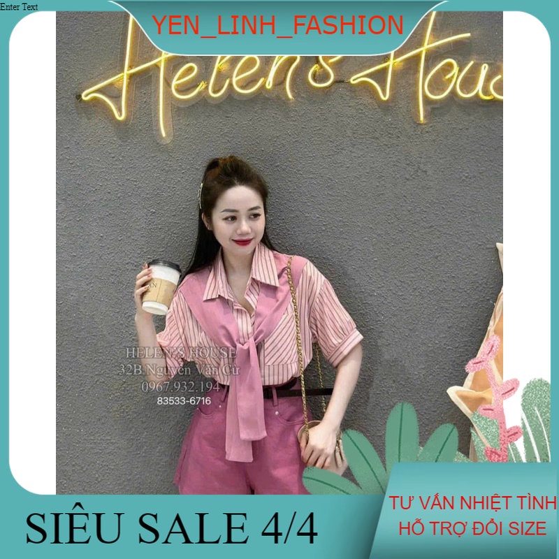 Sơ mi kẻ kèm khăn túi thêu chữ hàng QC siêu xinh