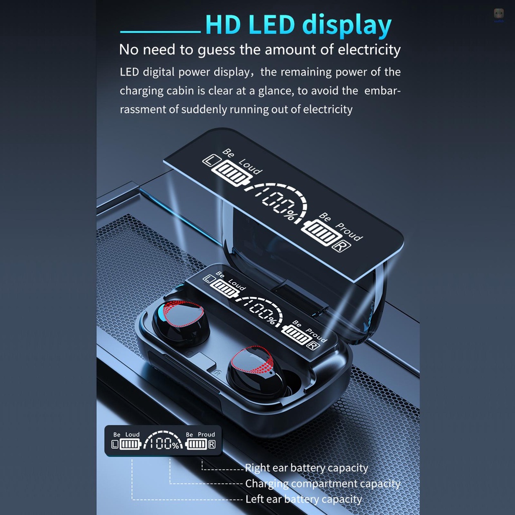 Tai Nghe Không Dây BT 5.1 Mini M10A Màn Hình LED HD Tích Hợp Mic Và Sạc Dự Phòng Đầu Ra USB