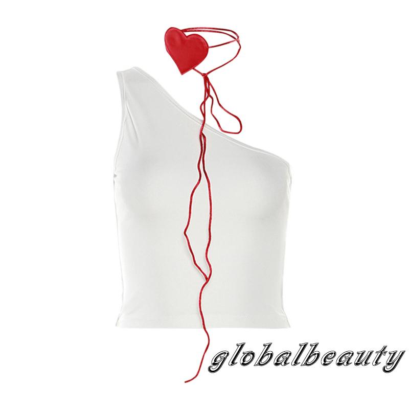 Áo Tank Top Một Mảnh Không Tay Màu Trơn Kèm Vòng Cổ Trái Tim Thời Trang Mùa Hè Cho Nữ