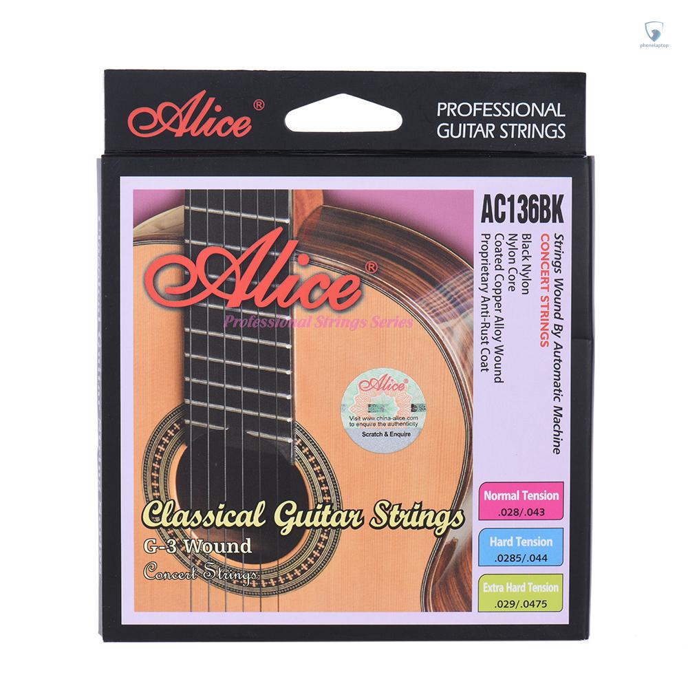 Set 6 Dây Đàn Alice AC136BK-H (. 0285-.044) Bằng Chất Liệu Nylon Màu Đen Kiểu Cổ Điển (. 0285-.044)