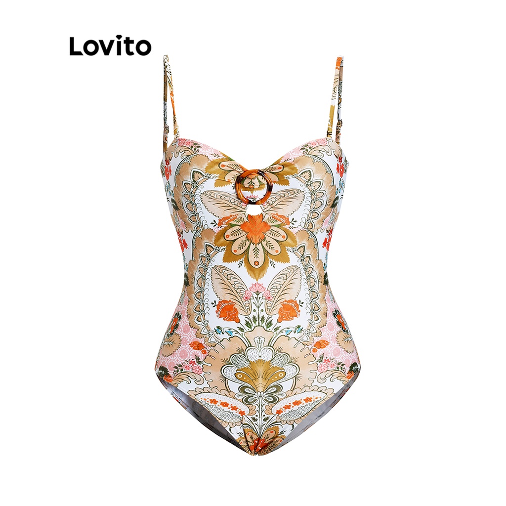 Đồ bơi một mảnh Lovito họa tiết hoa paisley cổ điển cơ bản buộc dây mặc thường ngày cho nữ L50AD014 (nhiều màu sắc)