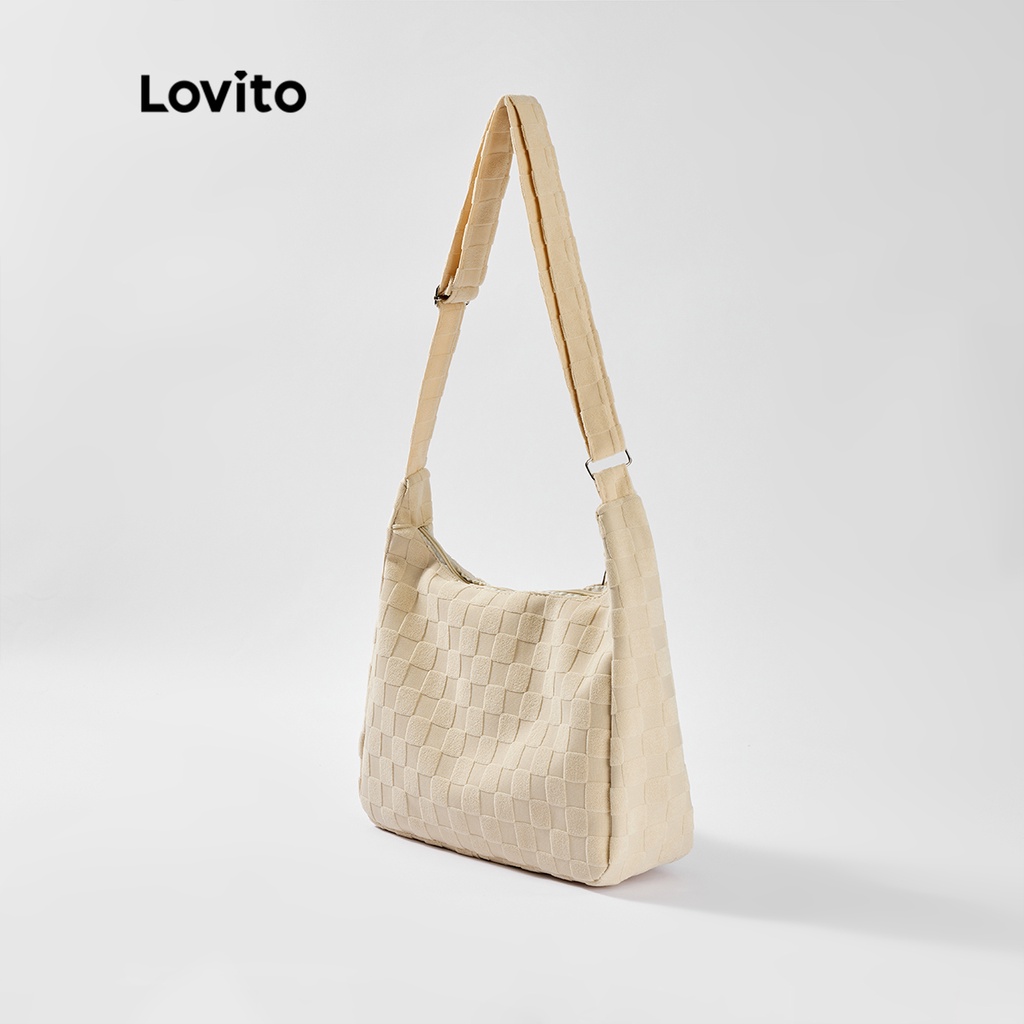 Túi đeo vai Lovito có dây kéo họa tiết kẻ sọc phong cách thường ngày dành cho nữ L50AD114 (mơ/hồng/tím/đen)