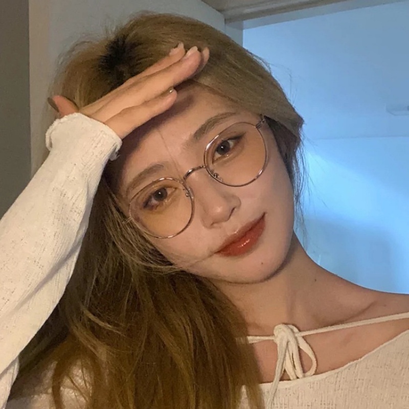 (KIQI-FASHION) COD Mắt Kính Gọng Kim Loại Tròn Chống Bức Xạ Ánh Sáng Xanh / Cổ Điển Thời Trang Phong Cách Hàn Quốc Cho Nữ