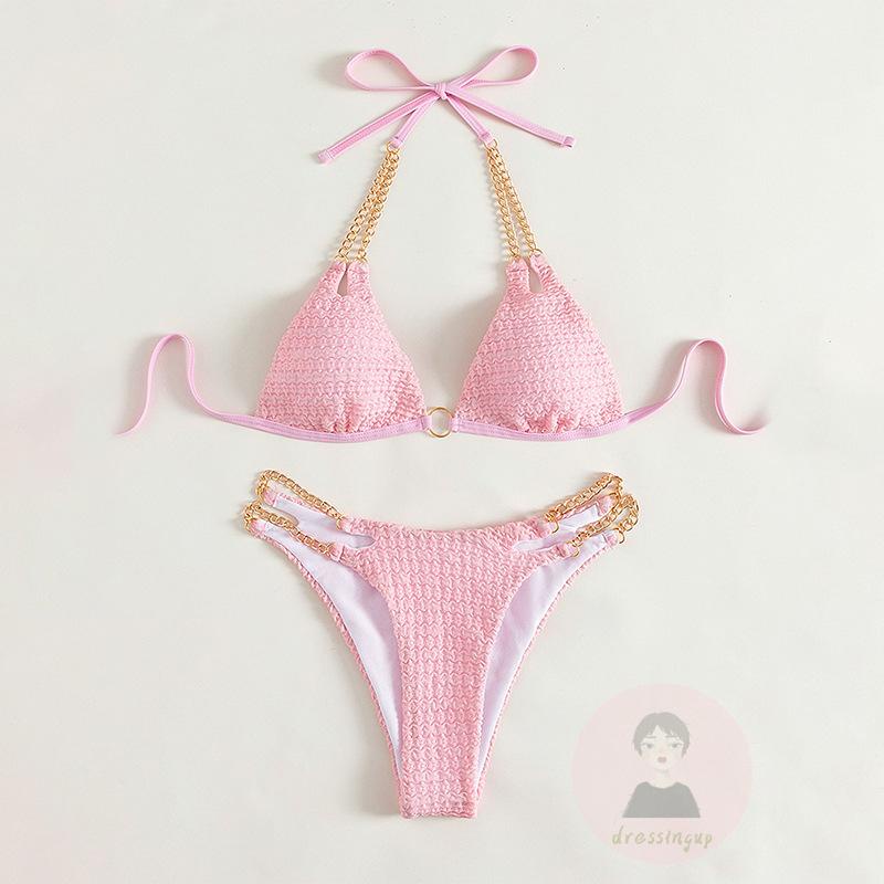 Bikini Mắt Xích Nối Dây Hình Tam Giác Cắt Cao Cho Nữ
