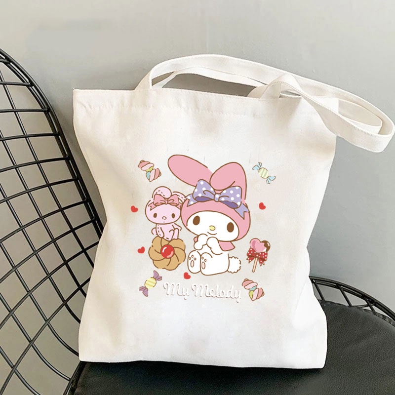 Túi Vải Canvas Họa Tiết Sanrio Cinnamoroll Kuromi Melody Dễ Thương