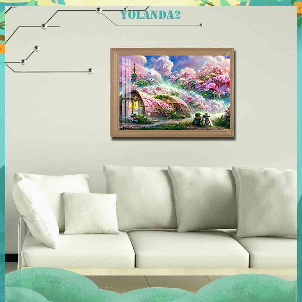 Tranh Đính Đá Kim Cương Toàn Bộ 5D DIY Hình Khu Vườn Mơ Tròn