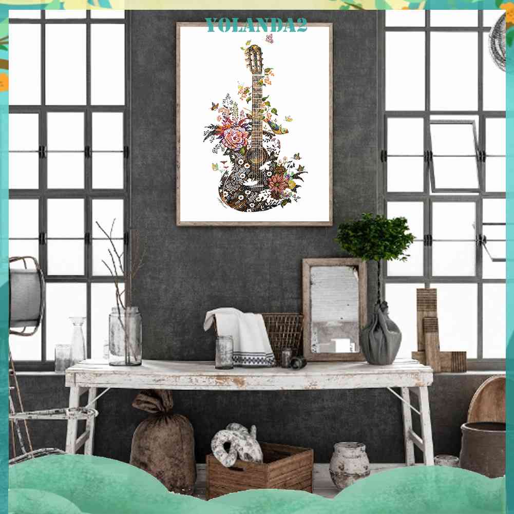 Tranh Đính Đá Kim Cương Toàn Bộ 5D DIY Hình Vẽ Đàn Ghita Và Hoa