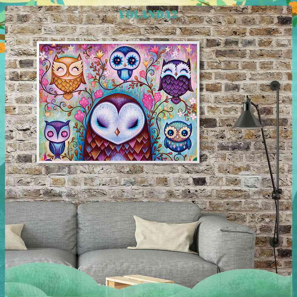 Bộ Tranh Đính Đá 5D Toàn Diện Họa Tiết Chim Cú Độc Đáo DIY Dùng Trang Trí Nhà Cửa