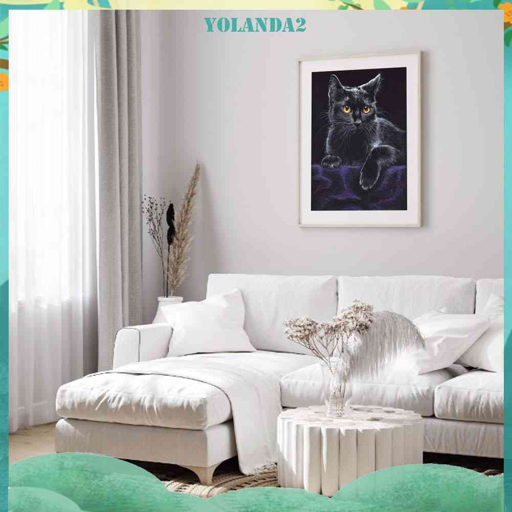 Bộ Tranh Đính Đá Tự Làm Hình Chân Dung Mèo Đen Độc Đáo
