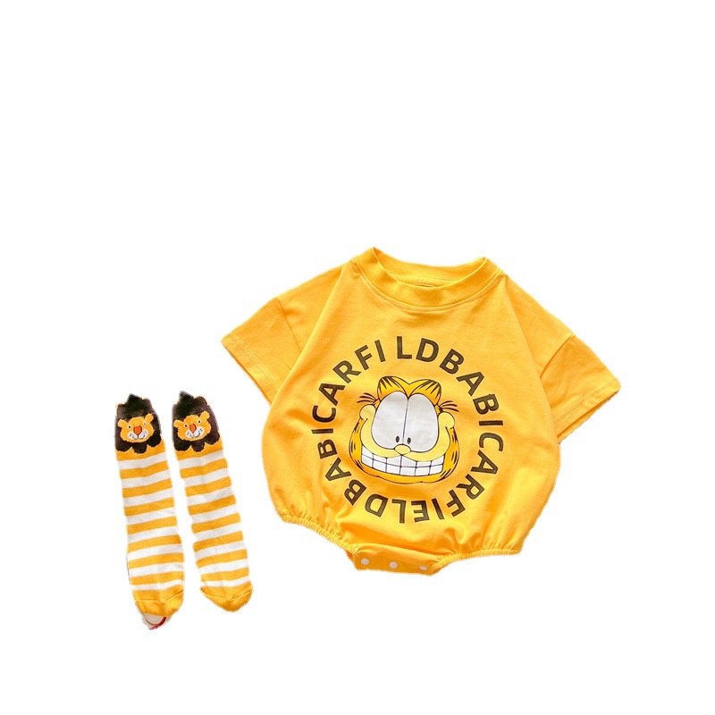 Áo Liền Quần Ngắn Tay In Hình Mèo Garfield Dễ Thương Thời Trang Mùa Hè Cho Bé Trai Sơ Sinh
