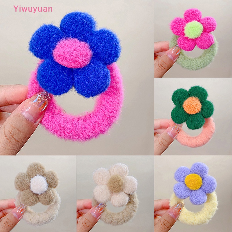 Dây Buộc Tóc Cao Su Co Giãn Bọc Vải Lông Đính Hoa Ngọt Ngào Cho Nữ