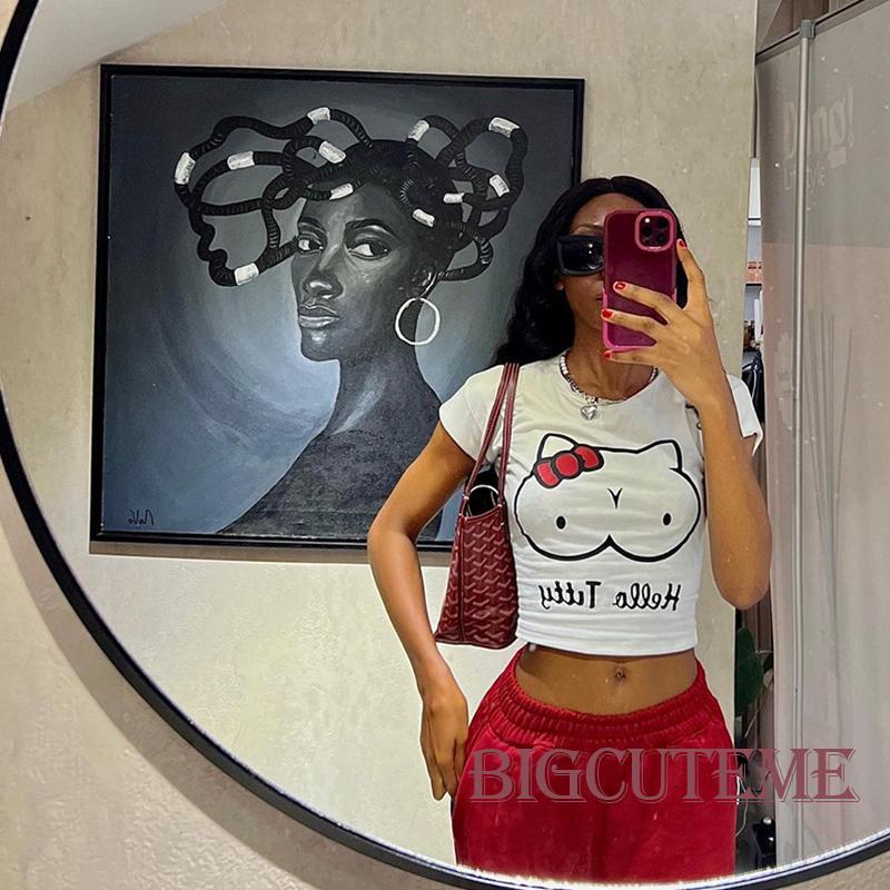 Áo Thun Tay Ngắn Cổ Tròn In Hình Mèo Hoạt Hình Thời Trang Mùa Hè Dành Cho Nữ