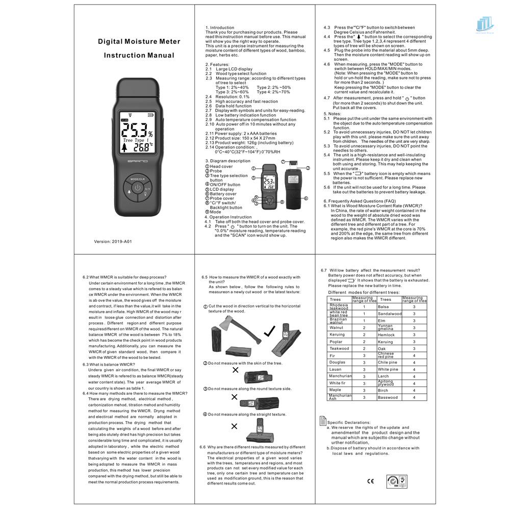 Máy Đo Độ Ẩm Màn Hình LCD Kỹ Thuật Số (s2mwvn) Bằng Gỗ Có Đèn Nền