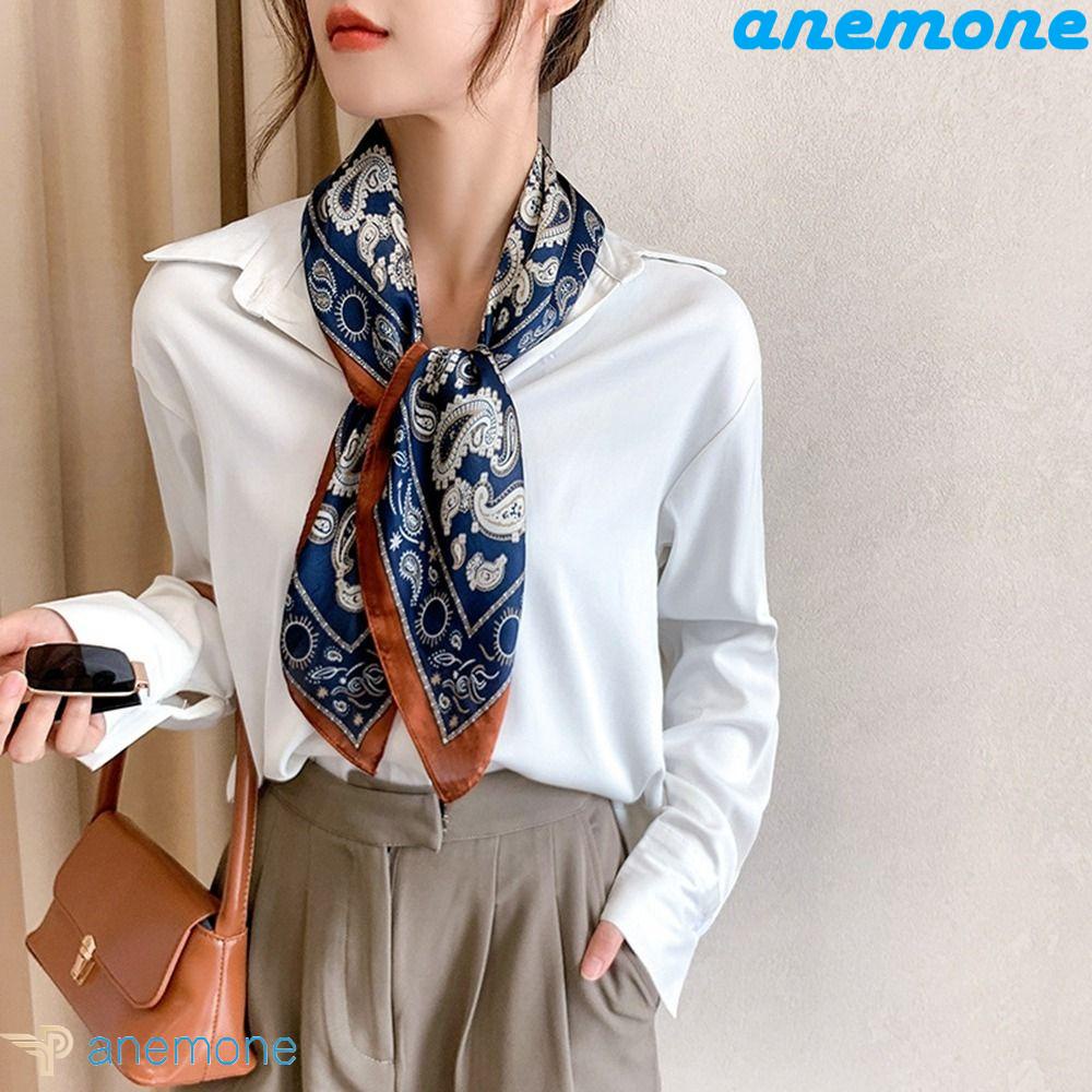 Khăn Choàng Cổ Hình Vuông Bằng Lụa In Họa Tiết Hoa Phong Cách Hàn Quốc Tinh Tế Dành Cho Nữ