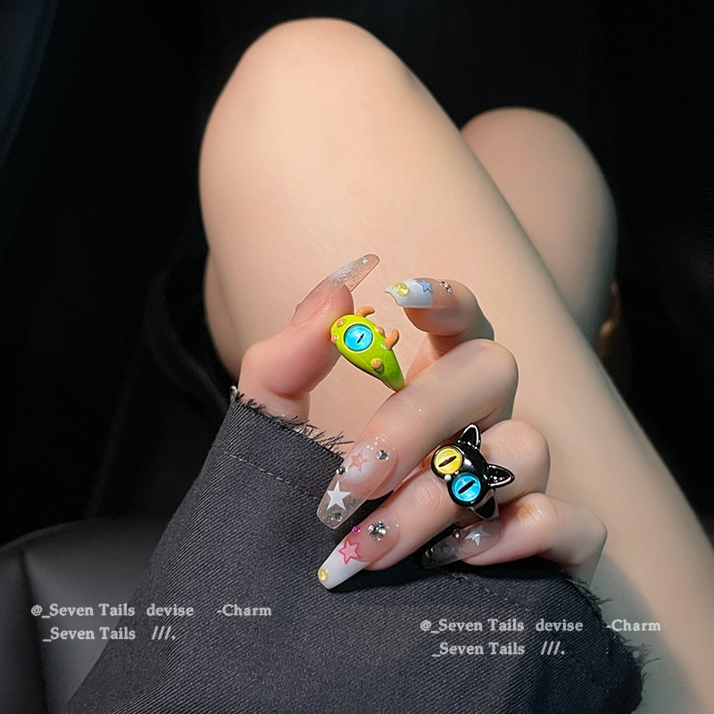 Nhẫn Mắt Mèo Đen Bằng Hợp Kim Phong Cách Hàn Quốc Cho Nữ