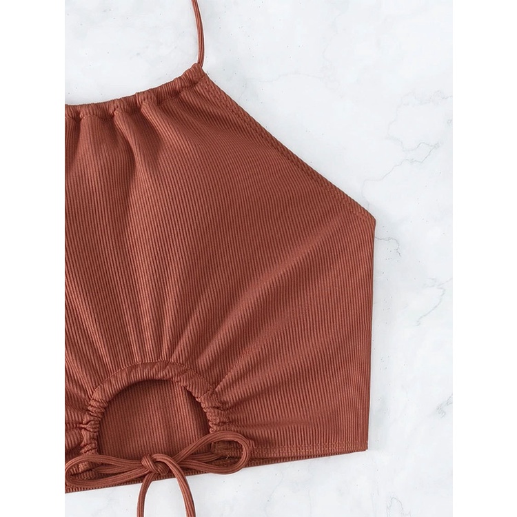 Bộ Đồ Bơi 2 Mảnh Lưng Cao Màu Sắc Đơn Giản Cho Nữ