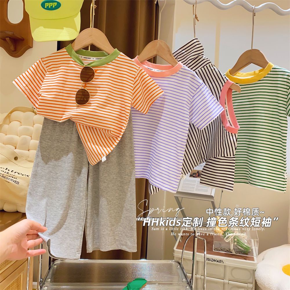 Áo Thun Tay Ngắn Họa Tiết Kẻ Sọc Phong Cách Hàn Quốc Thời Trang Mùa Hè Mới Cho Nữ