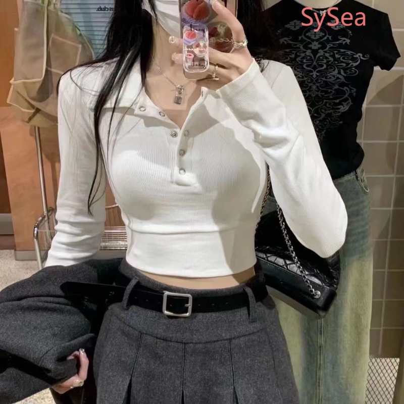 Áo Sơ Mi Ngắn Cổ Polo Phong Cách Hàn Quốc Quyến Rũ Cho Nữ