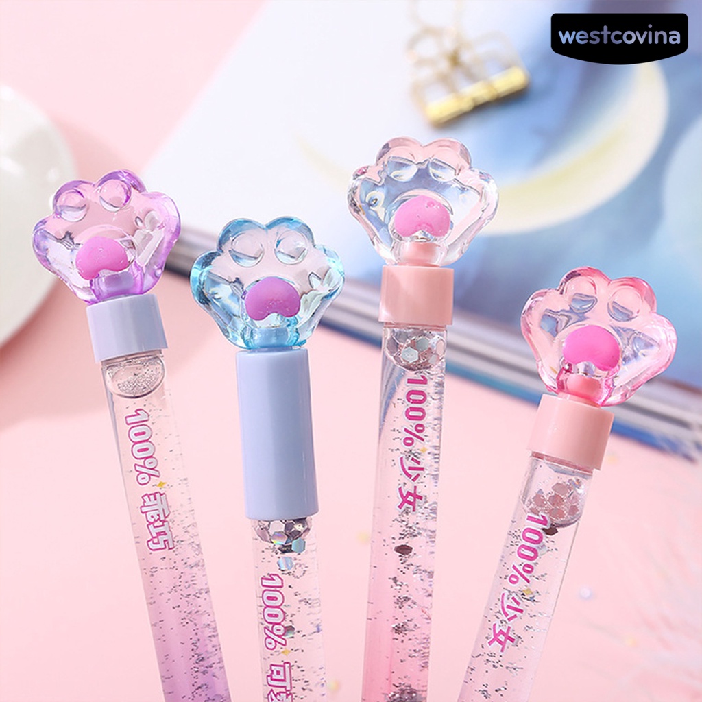 [COD]♪Bút Bi Trong Suốt Dạ Quang Hình Dấu Chân Mèo Xinh Xắn