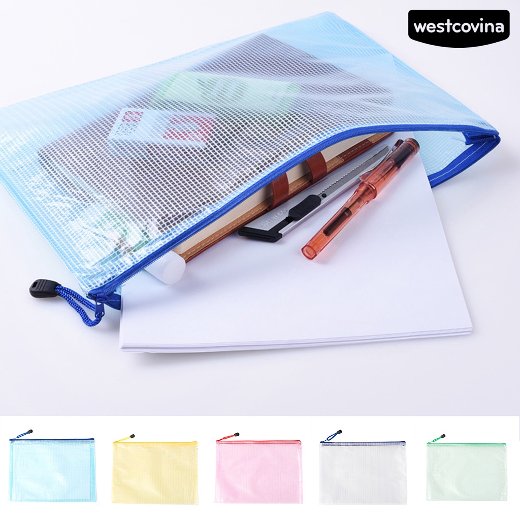 [COD]♪Set 5 Túi Đựng Tài Liệu Bằng PVC Chống Nước Đa Năng Có Khóa Kéo