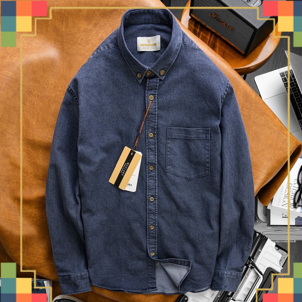 SHOP QAXK - Áo sơmi Denim Musland Xám Navy chất denim shop bán làm bao khách hàng mê mẫn - - SMML1i - - CHUẨN ĐẸP
