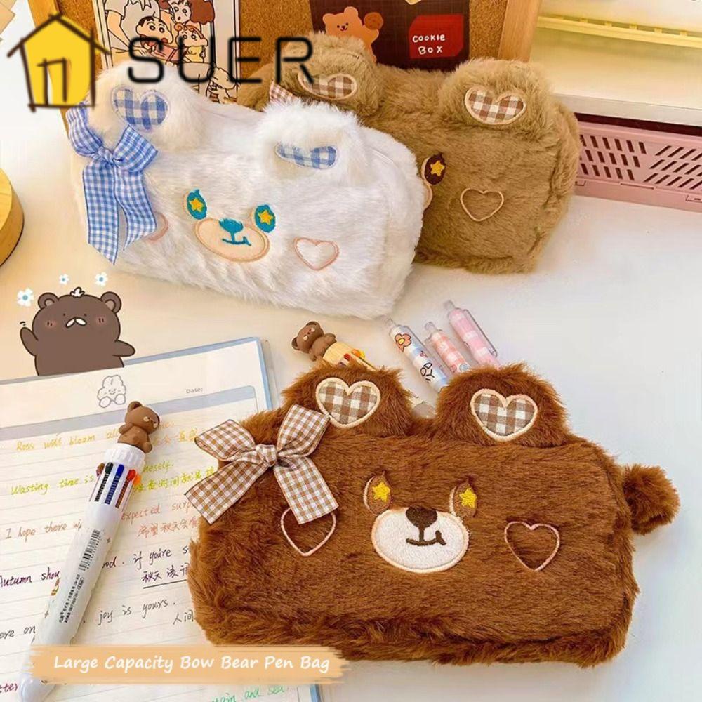 Túi Đựng Bút In Hình Gấu Thắt Nơ Đơn Giản Sáng Tạo