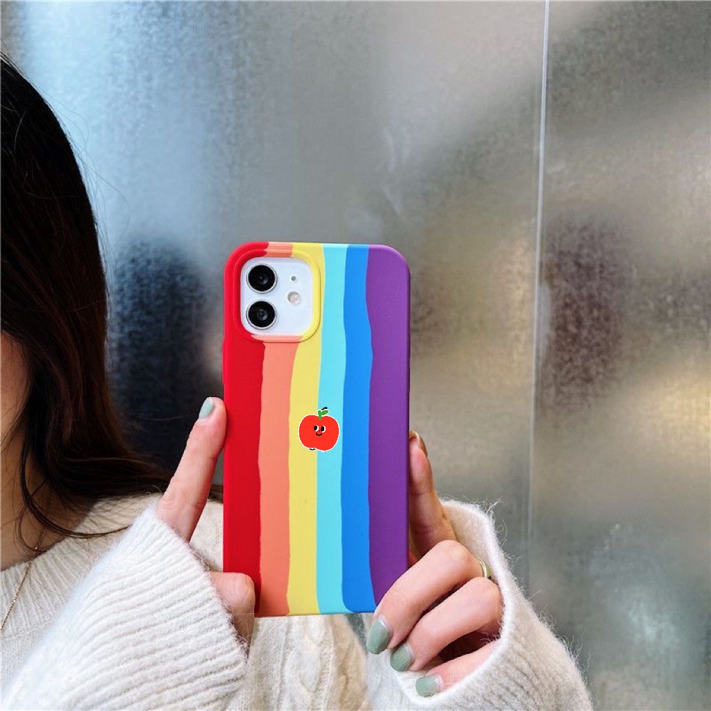 Ốp Điện Thoại Silicon Dẻo Họa Tiết Kẻ Sọc Màu Cầu Vồng Dễ Thương Cho iphone11pro x xs xr Edge 14