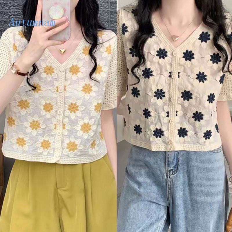 Áo Khoác Cardigan Dệt Kim Tay Ngắn Dáng Rộng Cài Nút Thời Trang Cho Nữ
