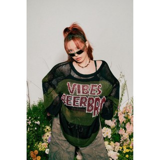 Áo sweater dáng rộng họa tiết kẻ sọc phối vải tuyn thời trang mùa xuân cao cấp
