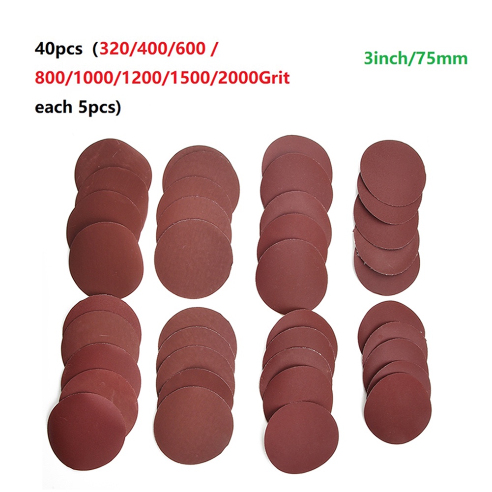 Set 40 Tấm Giấy Nhám Tròn 3 Inch 75mm-80mm 320 / 400 / 600 / 800 / 1000 / 1200 / 1500 Grit