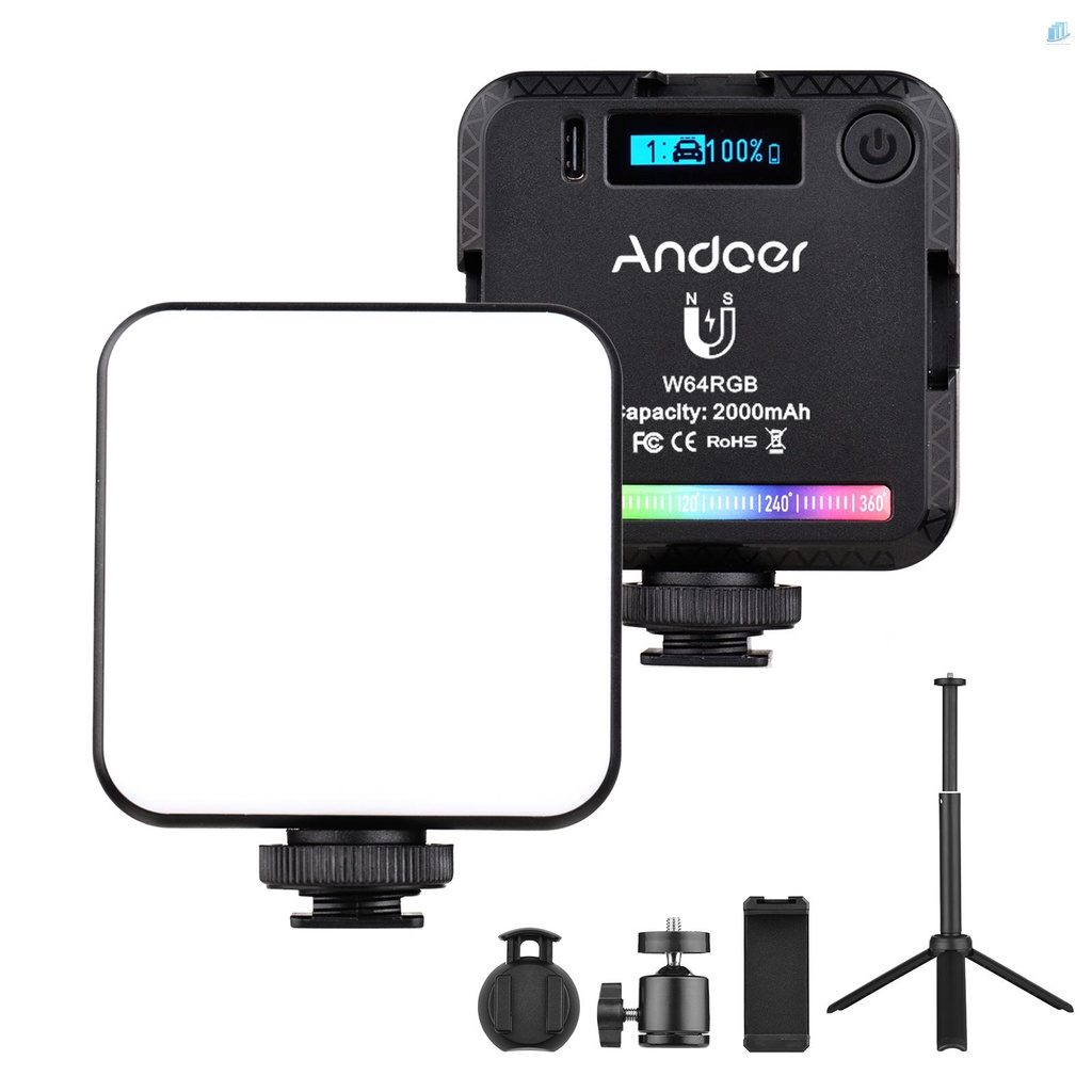Bộ Đèn LED Video Thông Minh Andoer W64RGB CRI95 + 2500K-9000K 20 Hiệu Ứng Ánh Sáng Có Giá Đỡ Ba Chân Để Bàn Flexi