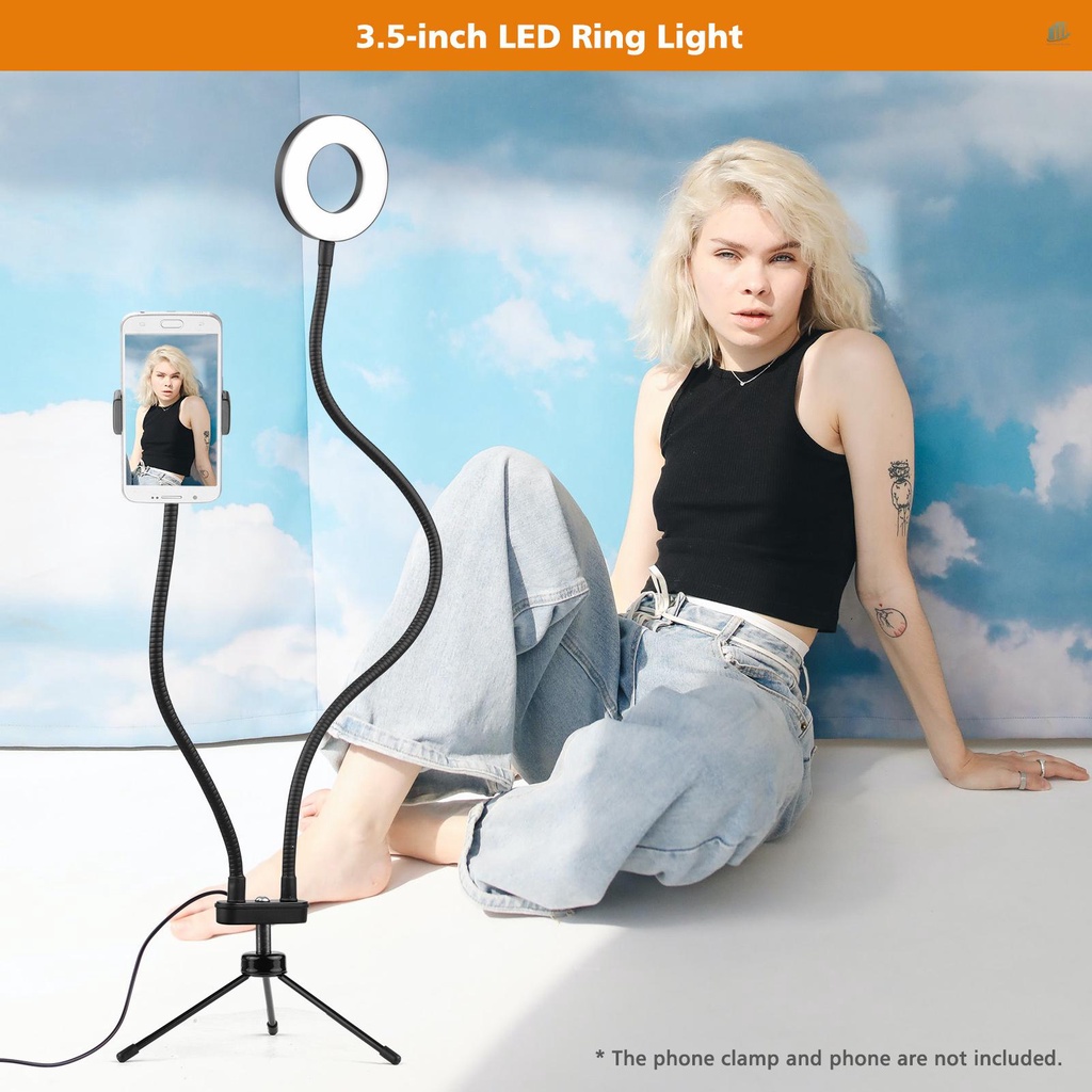 Vòng Đèn LED Andoer 3.5-inch 5W 3 Màu 3800K-6800K Có Thể Điều Chỉnh Độ Sáng Với Giá Đỡ 1 / 4 Cho Máy Ảnh Để Bàn