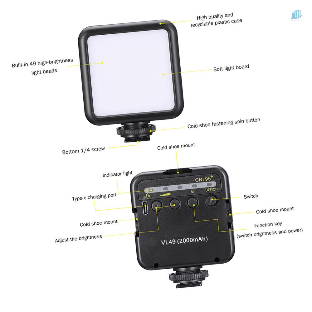 Đèn LED Mini smartwatchinone VL49 6W 5500K CRI95 + Có Thể Sạc Lại Kèm Giá Đỡ Cho Máy Ảnh DSLR