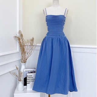 Đầm maxi 2 dây xếp li đính nút