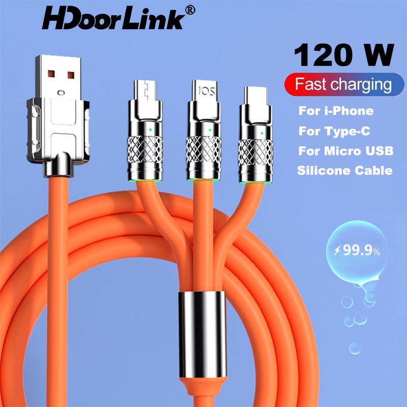 Dây Cáp Sạc Nhanh HdoorLink USB A Sang Type C 2 Trong 1 120W 6A Bằng Silicone 3 Trong 1