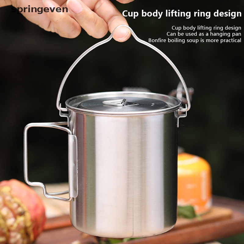 Cốc Uống Nước Bằng Thép Không Gỉ Có Tay Cầm Có Thể Gấp Gọn Tiện Dụng Mang Theo Du Lịch