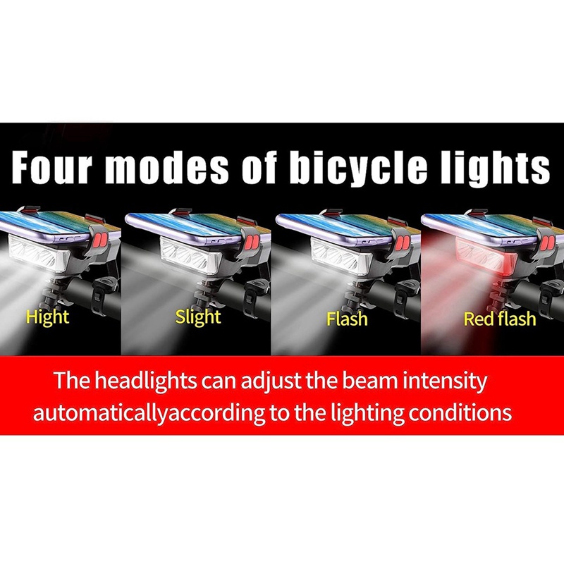 Đèn LED Sạc USB Chống Thấm Nước Kèm Giá Đỡ Điện Thoại Tiện Dụng Cho Xe Đạp