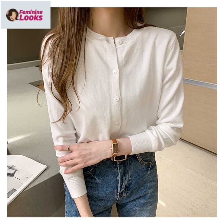 Áo Khoác Cardigan Dệt Kim Mỏng Dáng Ngắn Thời Trang