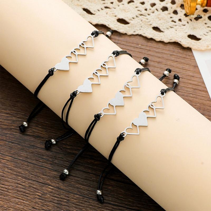 Vòng Tay Bện Dây Gắn Thẻ Bằng Thép Không Gỉ Hình Trái Tim Cho Chị Em Gái