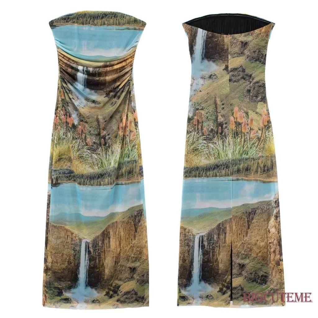 Đầm Ôm Không Tay In Họa Tiết Thời Trang Xuân Hè Cho Nữ