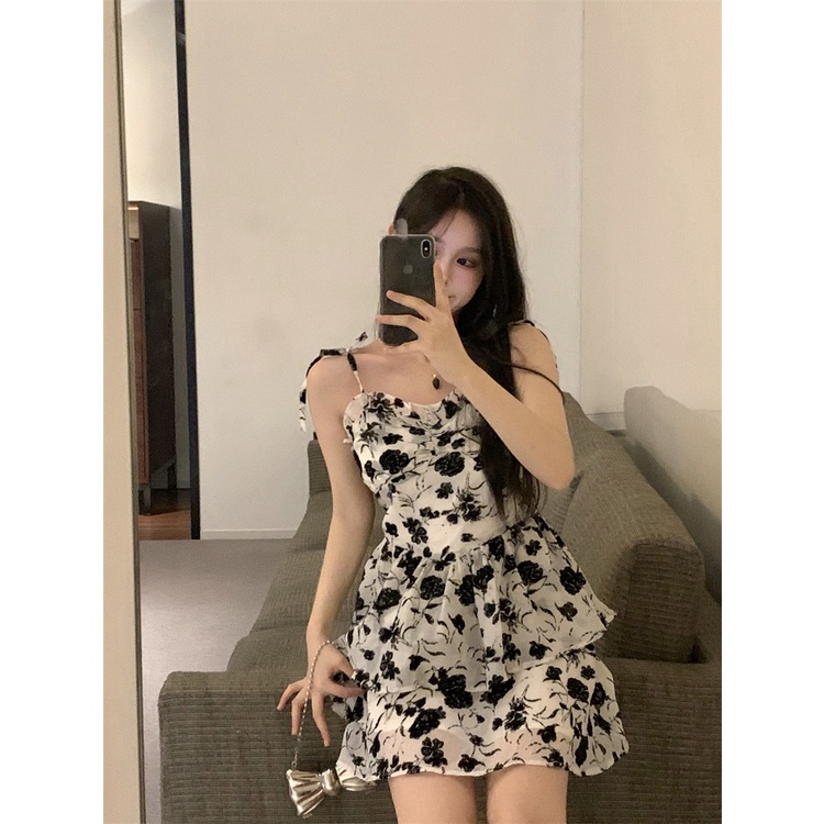 Đầm Hoa Hai Dây Dáng Ngắn Thời Trang Mùa Hè Xinh Xắn Cho Nữ